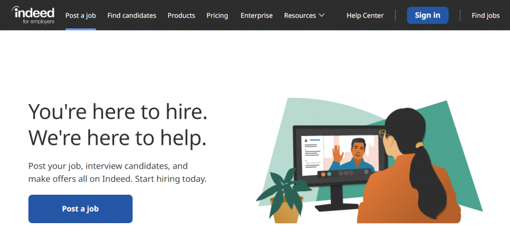 Hire page on the Indeed website