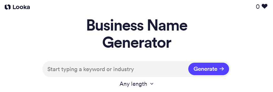 Looka business name generator landing page