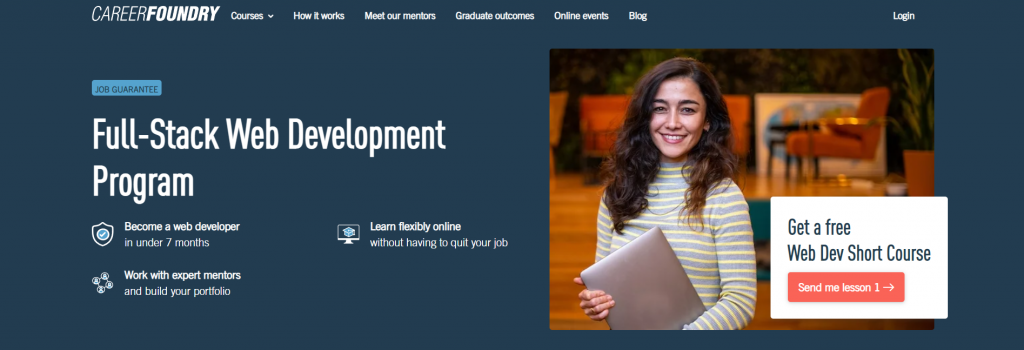 The landing page of the CareerFoundry's Full-Stack Web Development program.
