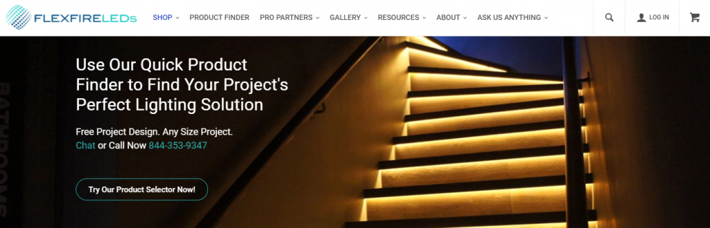 The Flexfire LEDs website's homepage.