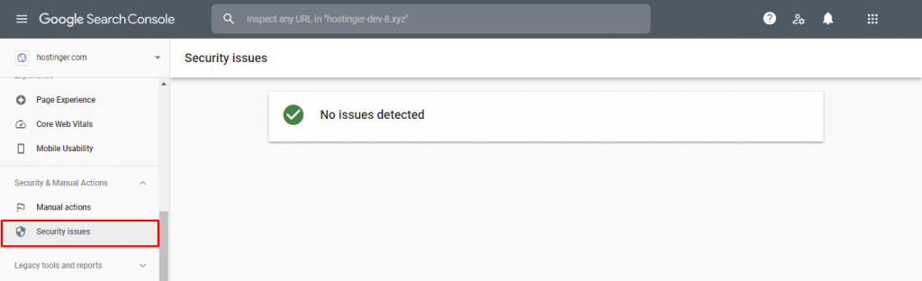 Google Search Console showing that no security issues were detected