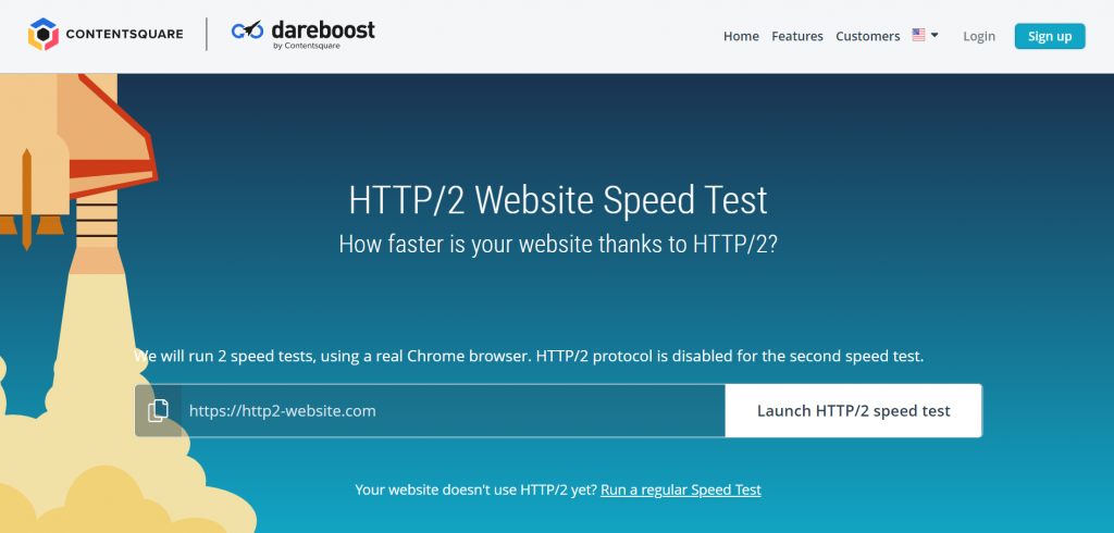 Dareboost speed test for websites using HTTP/2