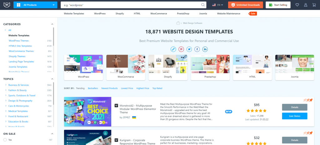 TempleMonster website design templates homepage