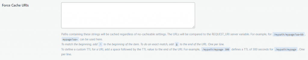 The option to force-cache selected URIs.
