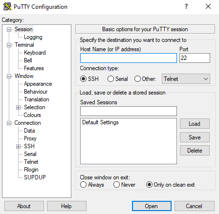 Configuring PuTTY SSH client