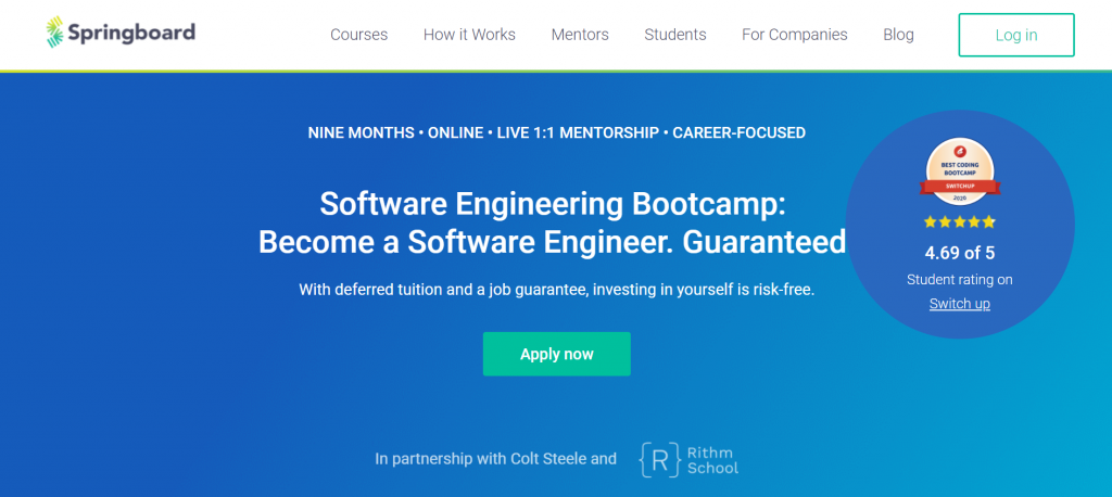 The landing page of Springboard's Software Engineering Bootcamp.