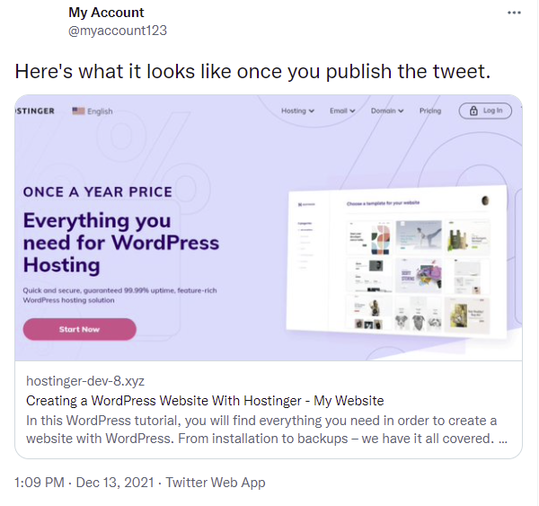 An example of a published Twitter Card.
