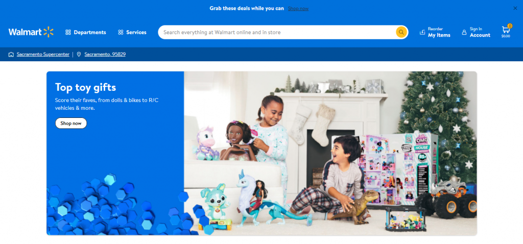The homepage of Walmart's eCommerce site.