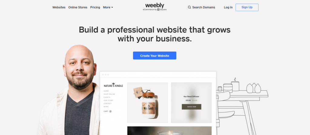 The landing page of Weebly.