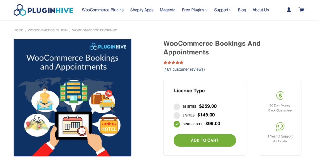 Screenshot of WooCommerce Bookings and Appointments' product page