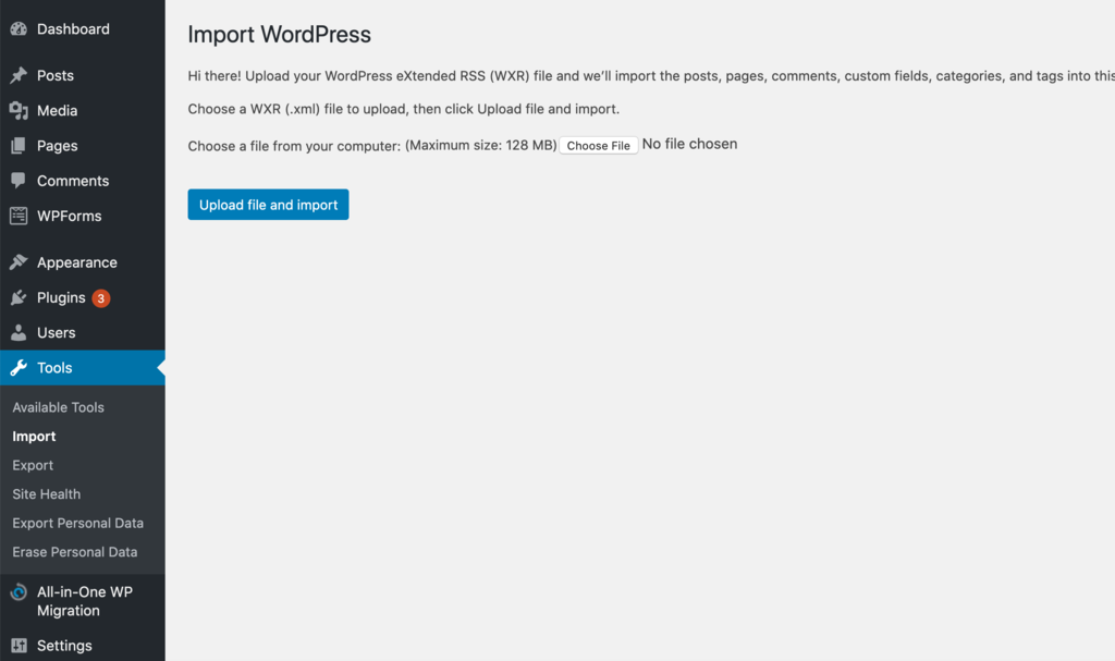Screenshot of the Run Importer settings in WordPress dashboard