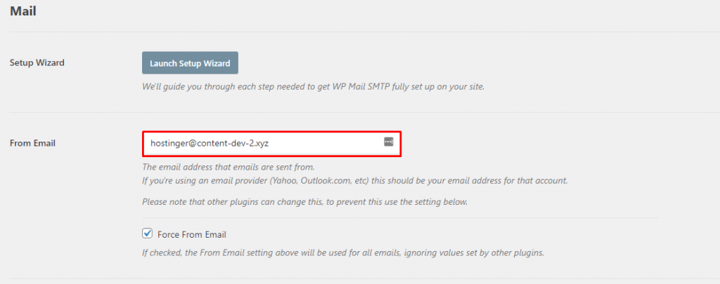 Setting up the From Email section on WP Mail SMTP.