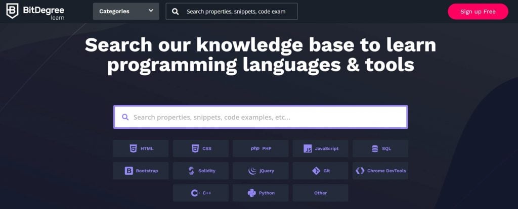 The Learn page on the BitDegree website
