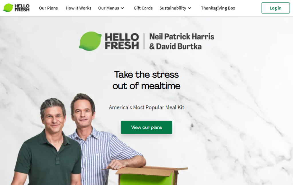 The homepage of Hello Fresh, a meal kit subscription service
