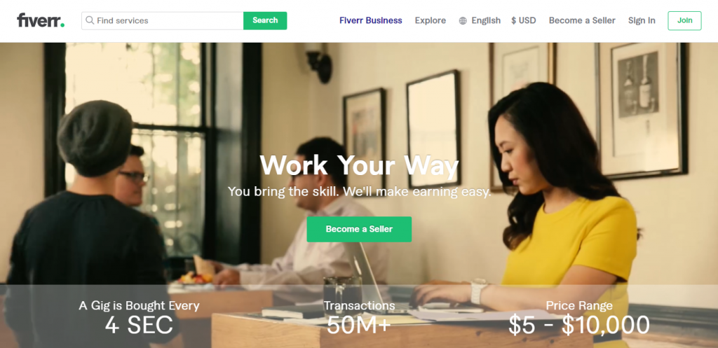 iThe Start Selling on Fiverr page on the Fiverr website