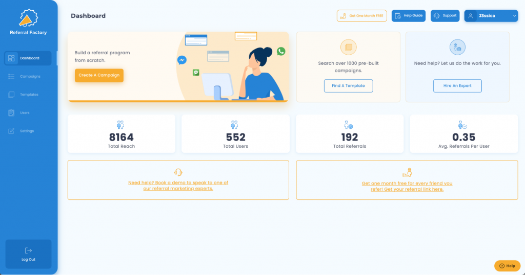 Referral Factory's dashboard.