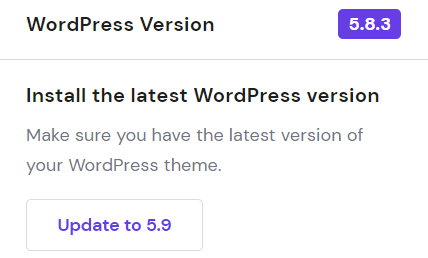 The update WordPress section in hPanel