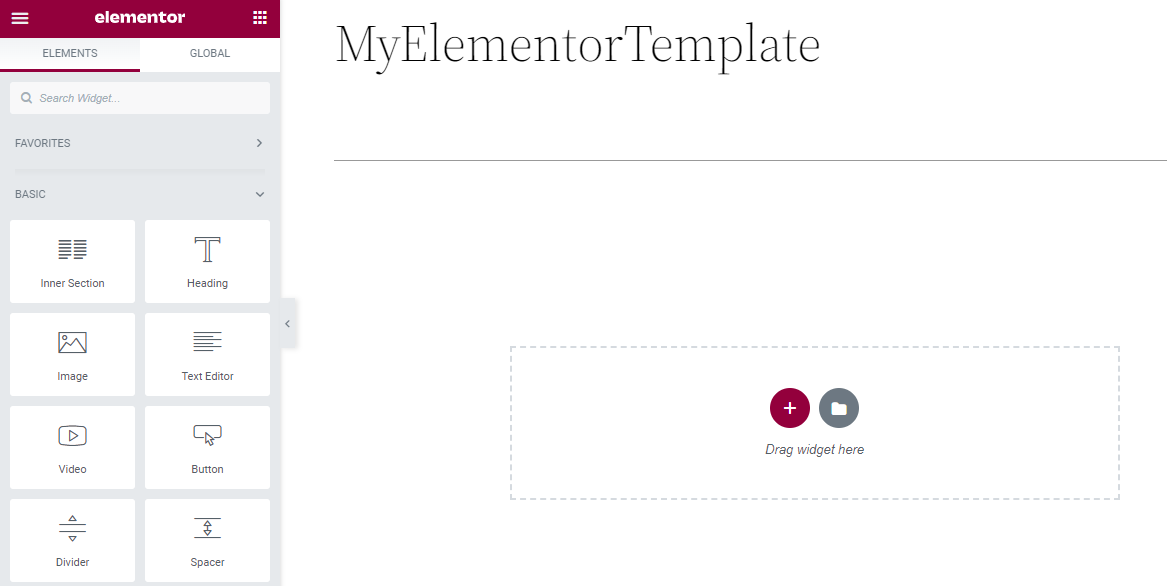 Elementor's page template editor