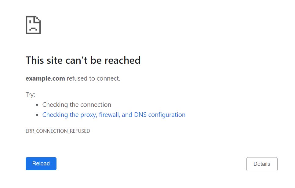 The ERR_CONNECTION_REFUSED error page in Google Chrome.