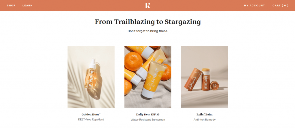 A website example relying on natural lighting for its product photos