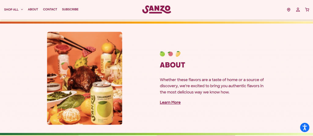 The Sanzo about page as an example of product photography using props