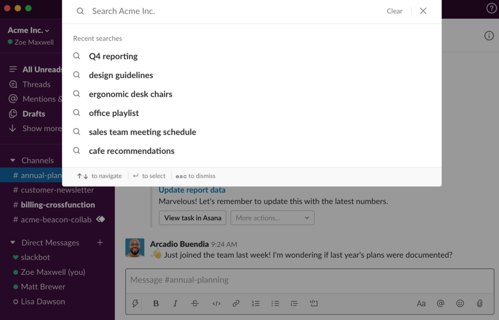 Search feature available on Slack.