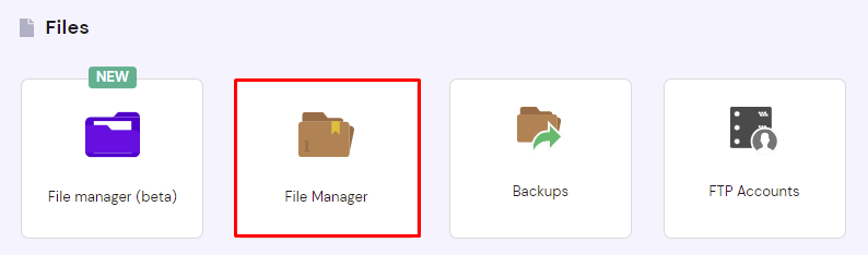 The location of Hostinger's file manager in hPanel dashboard