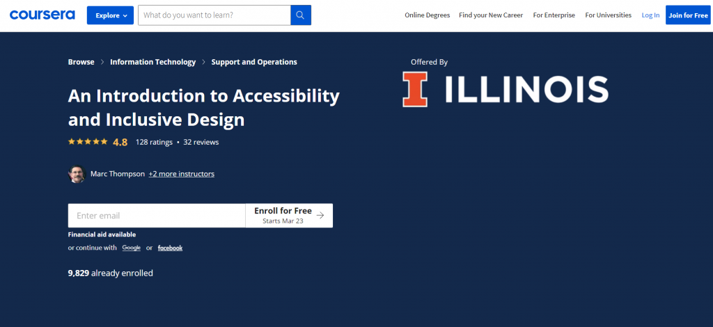 Accessibility and Inclusive Design course by The University of Illinois