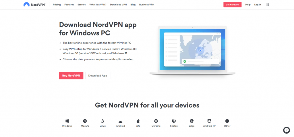 The download NordVPN page 