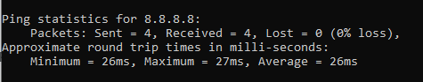 Ping statistics on the Windows Command Prompt