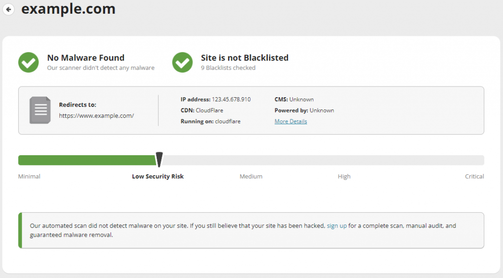 Sucuri SiteCheck Security Scan featuring the domain name security check