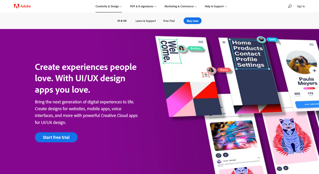 Adobe XD's homepage – Create experiences people love, With UI:UX design apps you love