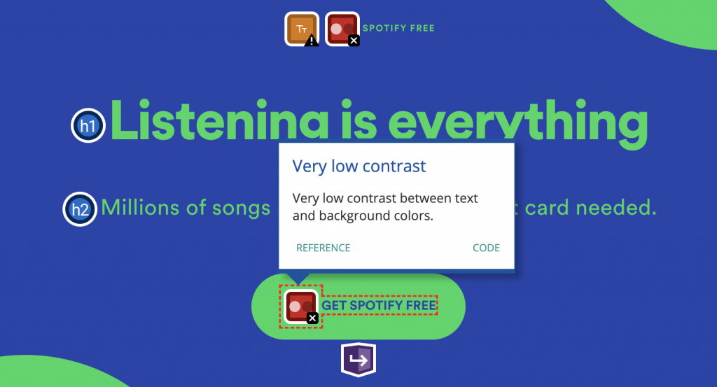 An example—taken from Spotify—of a poor text/background color combination for a link button