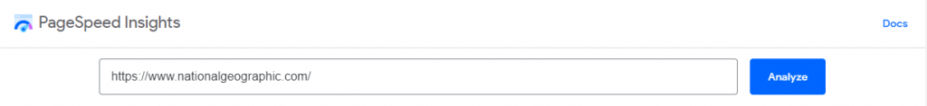 Google PageSpeed Insights search bar