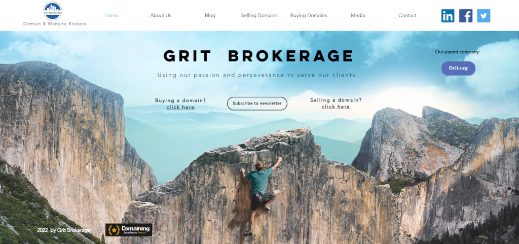 Homepage of the domain broker Grit Brokerage