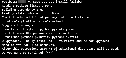Terrminal output while installing Fail2Ban
