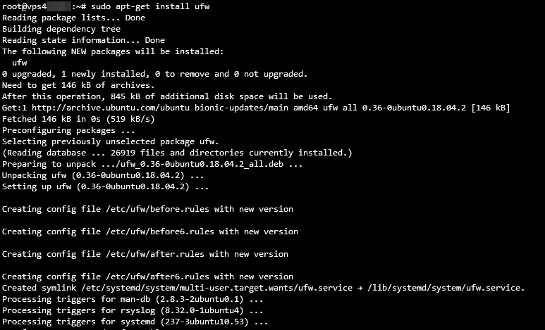 Terminal output while installing UFW firewall