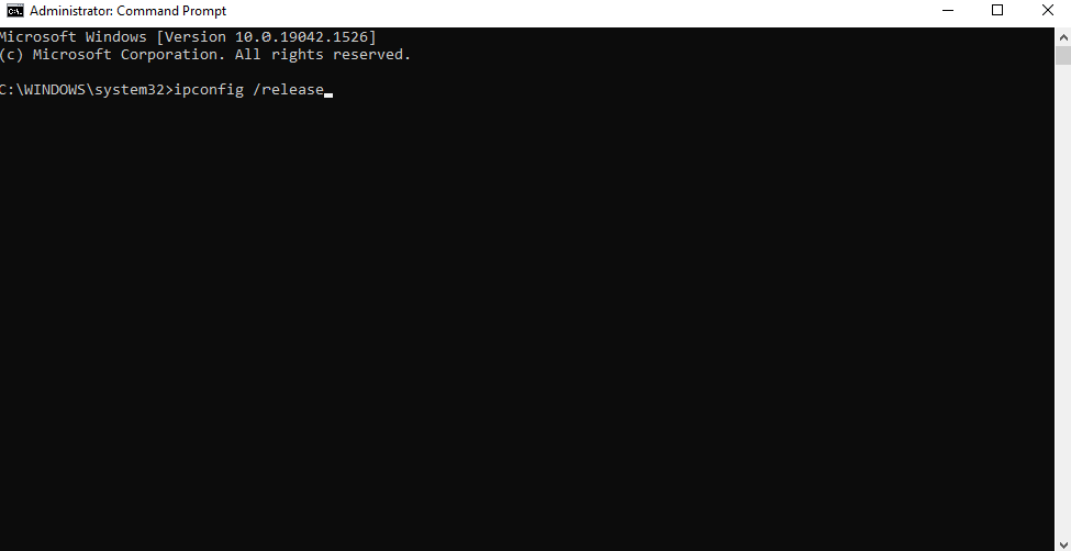 Releasing the IP address via Command Prompt on Windows