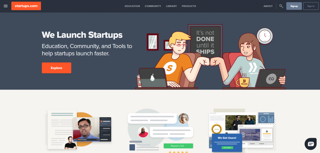 The homepage of Startups.com, an entrepreneurship blog that helps startups launch