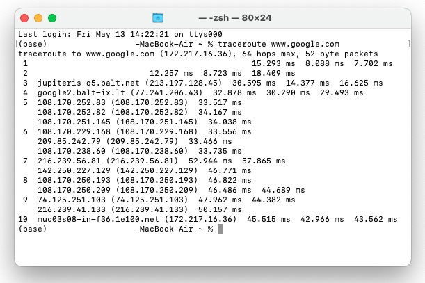 Traceroute results on macOS