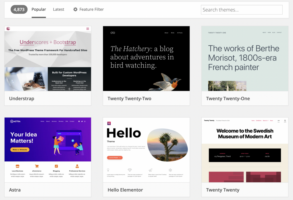 A handful of examples of the wide range of available WordPress themes
