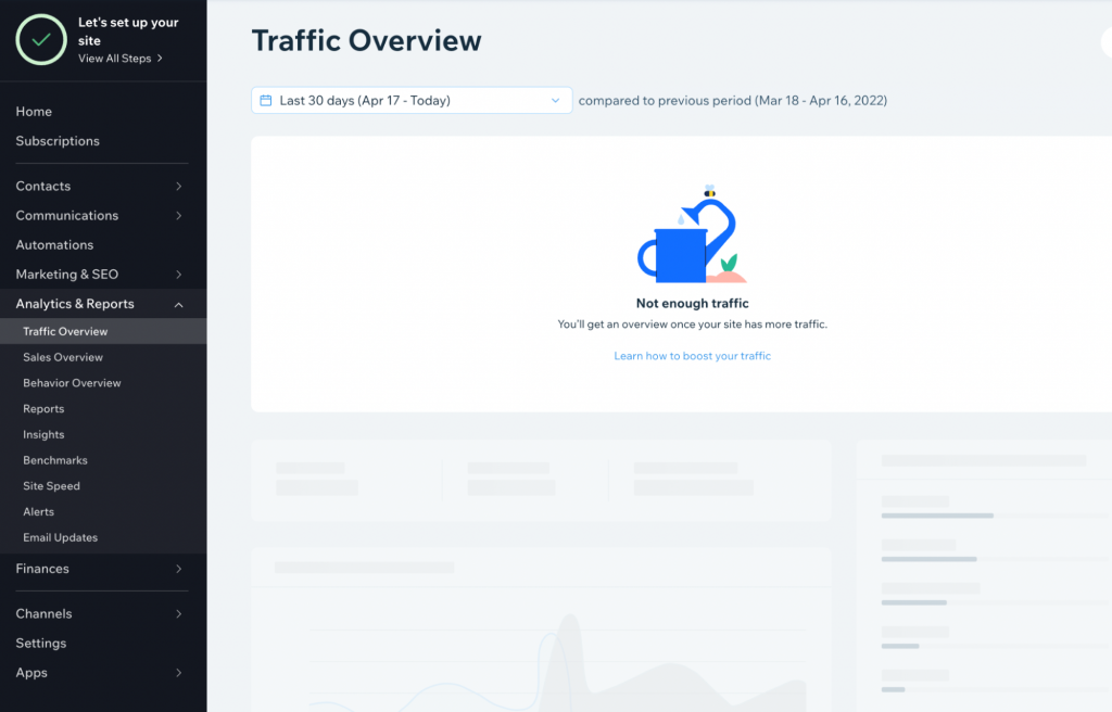 Wix Traffic Overview window