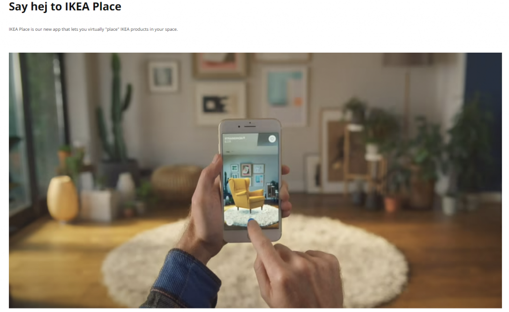 IKEA's web page showing the IKEA Place app