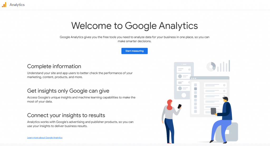 Google Analytics' welcome page.