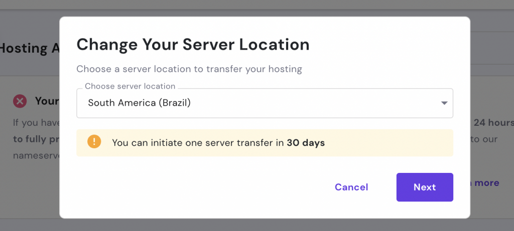 Choosing South America (Brazil) option as server location