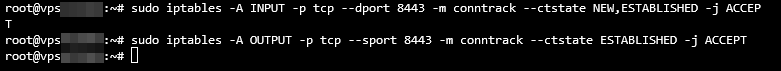 Enabling port 8443 on Ubuntu's iptables using Terminal.