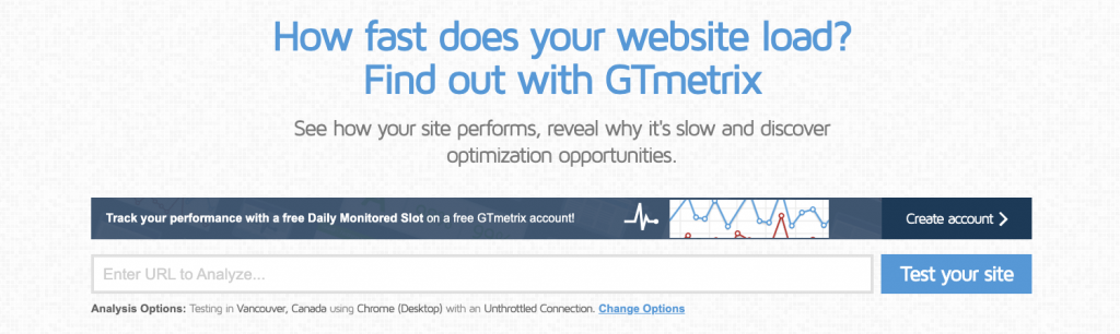 GTmetrix front page