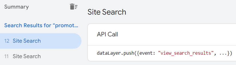 An event summary will show up alongside a data layer.