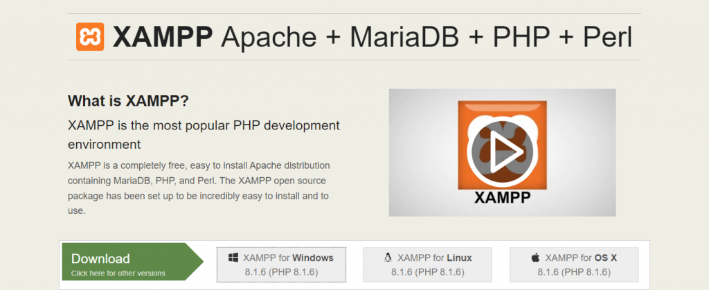 Downloading XAMPP from the official Apache Friends website