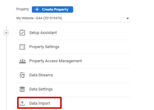 Locate the Data Import option under the Property column
